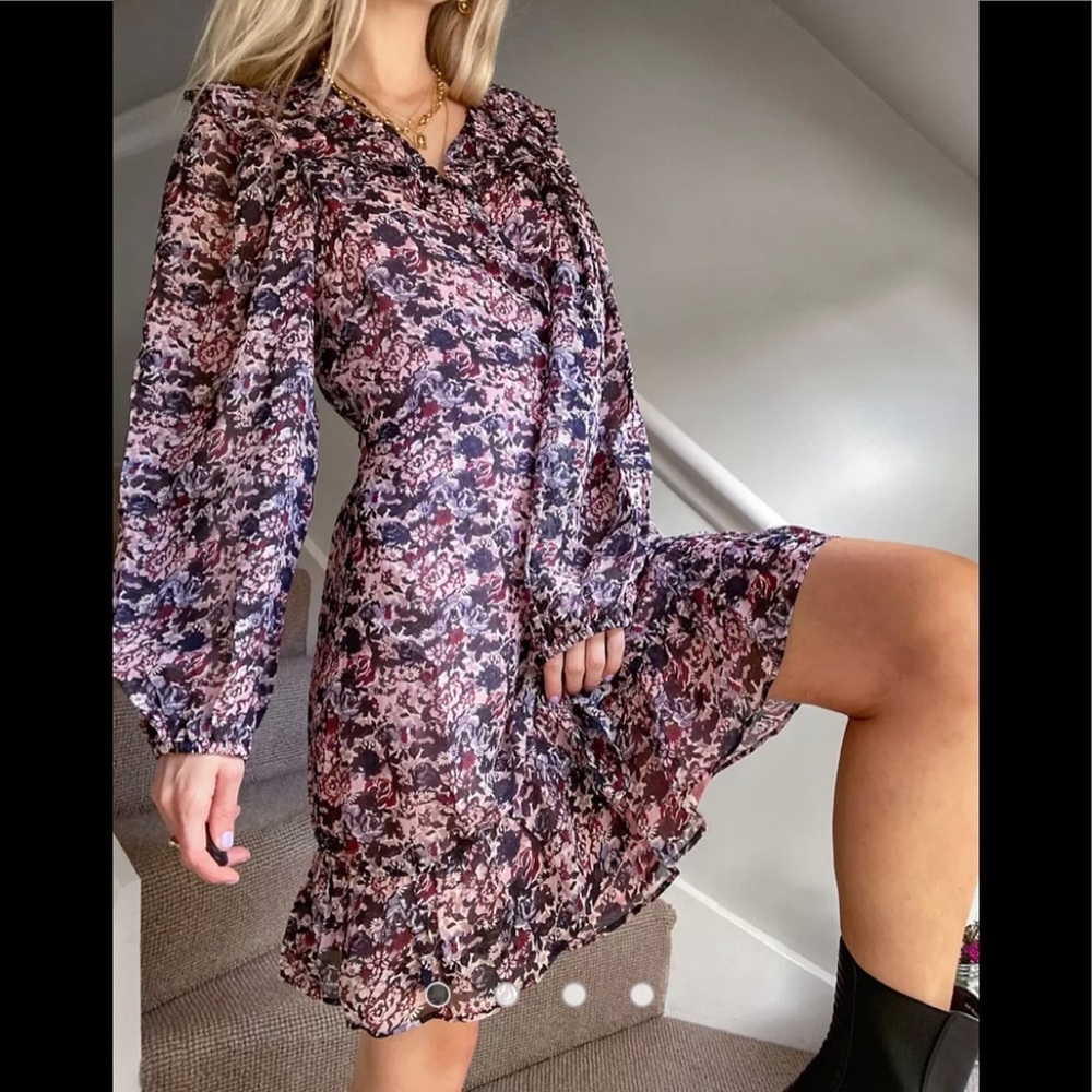 Paris Atelier & Other Stories Puff Sleeve Wrap Mini dress in Pink Floral